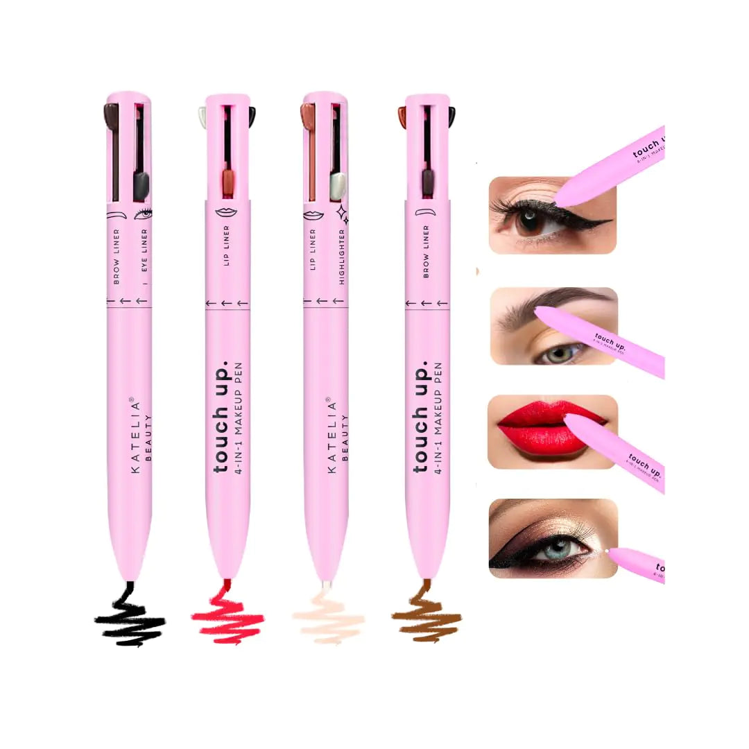 Katelia Beauty 4 in 1 Makeup Pen - Refillable Makeup Pen for Easy Travel - Portable Makeup Set with Colored Eyeliner Brow & Lip Liner & Highlighter - Cruelty-Free Beauty Paraben-Free Makeup Pen