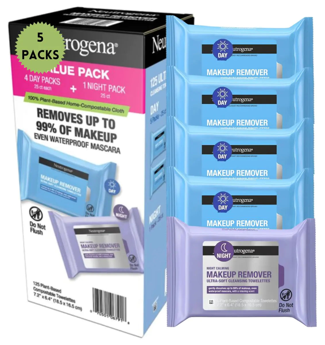 (25 ct. 5 pk.) Makeup Remover & Night Calming Cleansing Towelettes. Makeup Remover Wipes