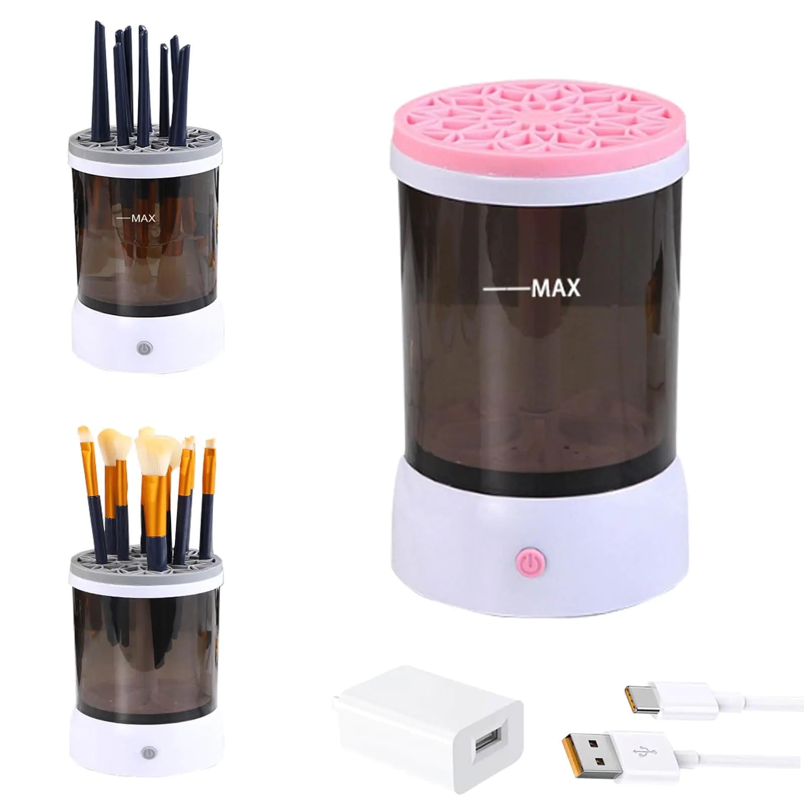 AOOFCMLLC Electric Makeup Brush CleanerUpgrade Makeup Brush Cleaning Machine with 1200 mAh Rechargeable Automatic Silent Makeup Brush Washer for Makeup Brush Set and All Size Brushes (Pink)